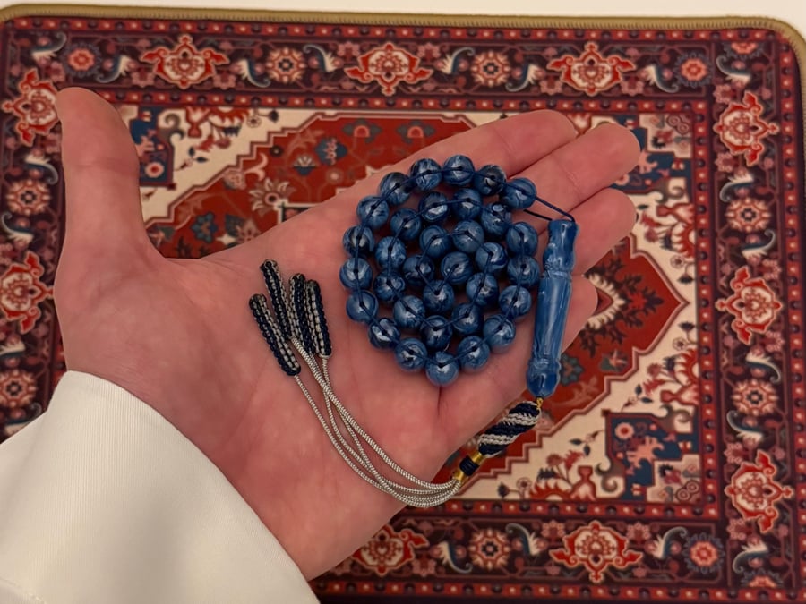 Blue mottled beaded rosary (Greek story)