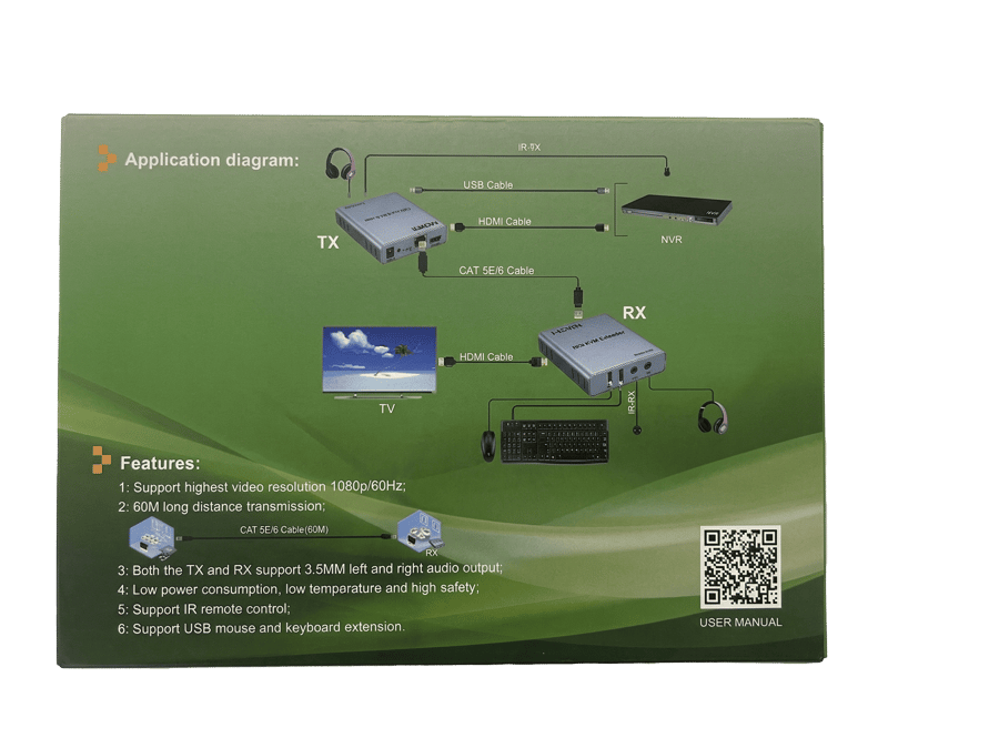مُمدِّد HDMI مع KVM لمسافة 60 متر مع صوت