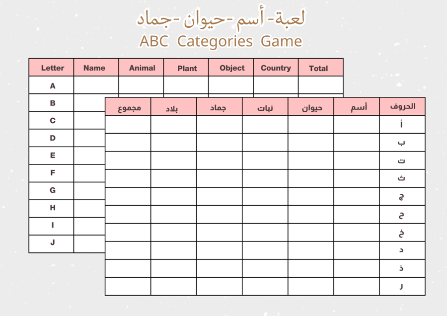 لعبة اسم حيوان جماد بالعربي والانجليزي