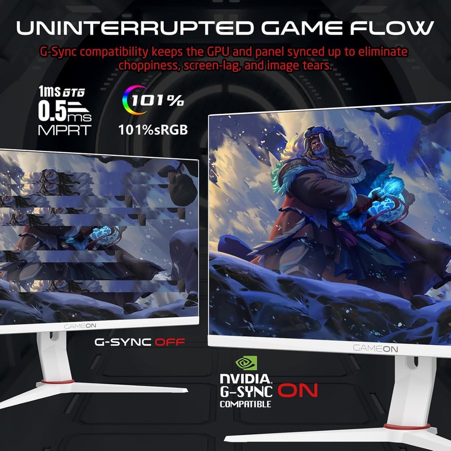 GAMEON Artic Pro-Series 27-Inch FHD 180Hz IPS Gaming Monitor – White