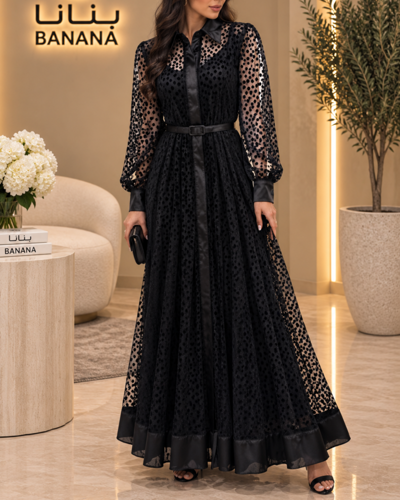 فستان اسود منقط