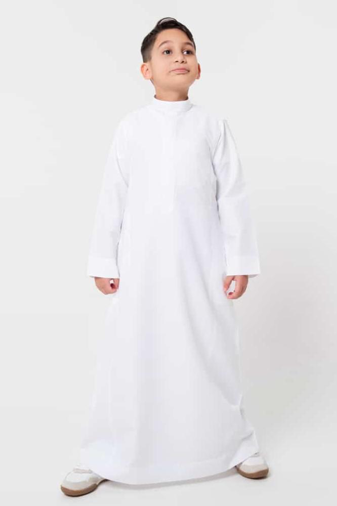 ثوب الدفه سحاب اطفال ابيض وكريم صيفي