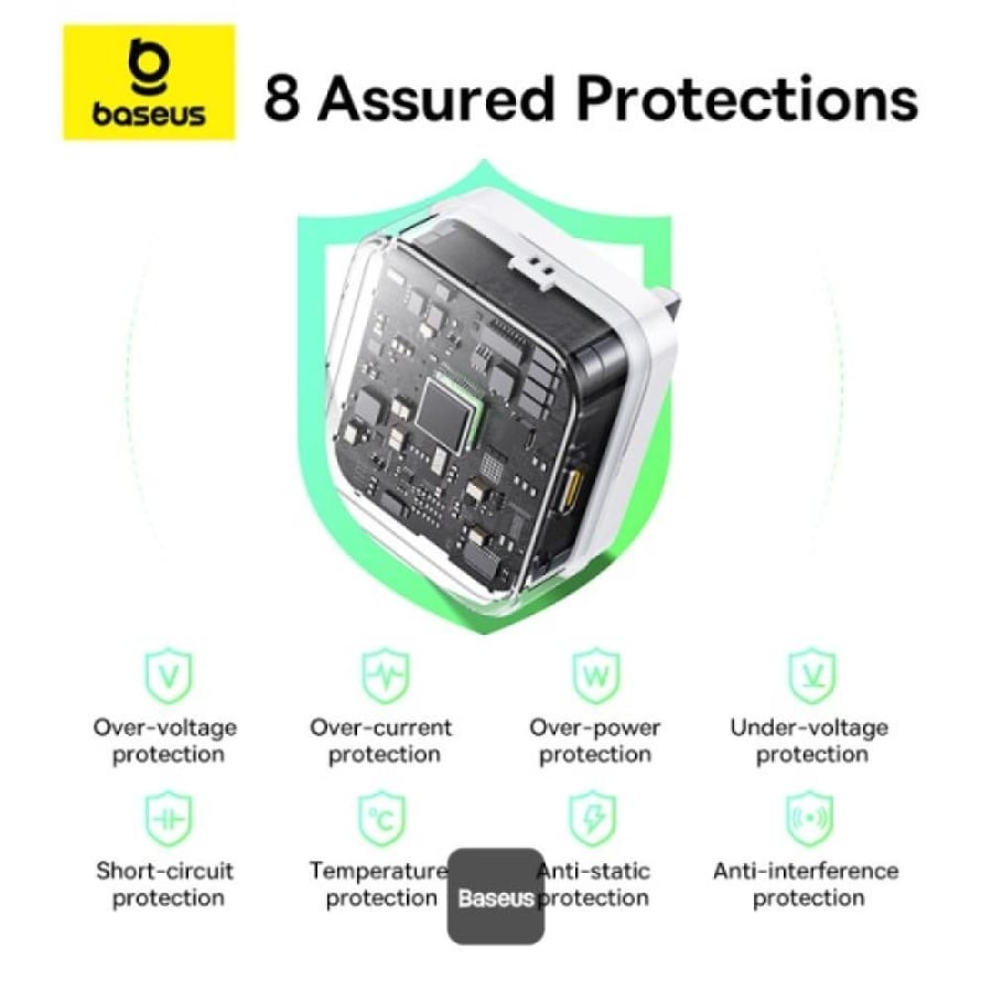 فيش جداري Baseus Palm 20W PD Type-C للشحن السريع - مع كيبل شاحن USB-C فائق السرعة - أبيض - اسود