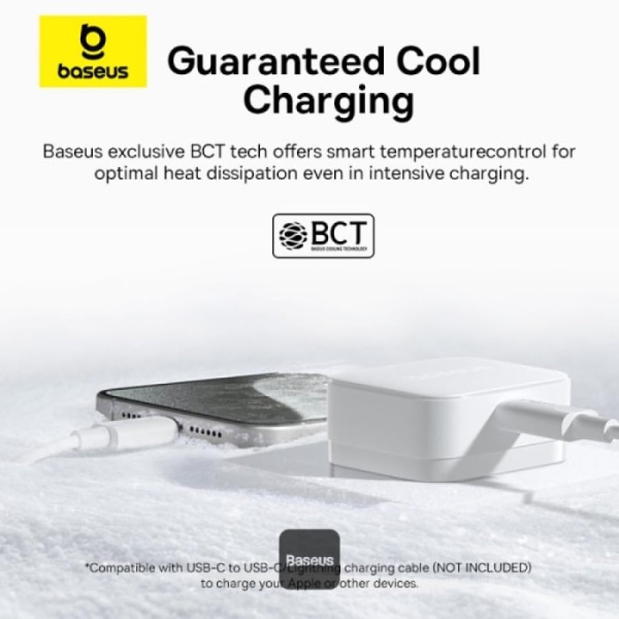 فيش جداري Baseus Palm 20W PD Type-C للشحن السريع - مع كيبل شاحن USB-C فائق السرعة - أبيض - اسود