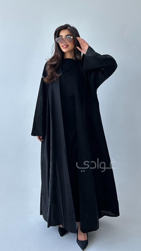 عباية سوداء ربع كلوش بتداخل الجاكار- 11237