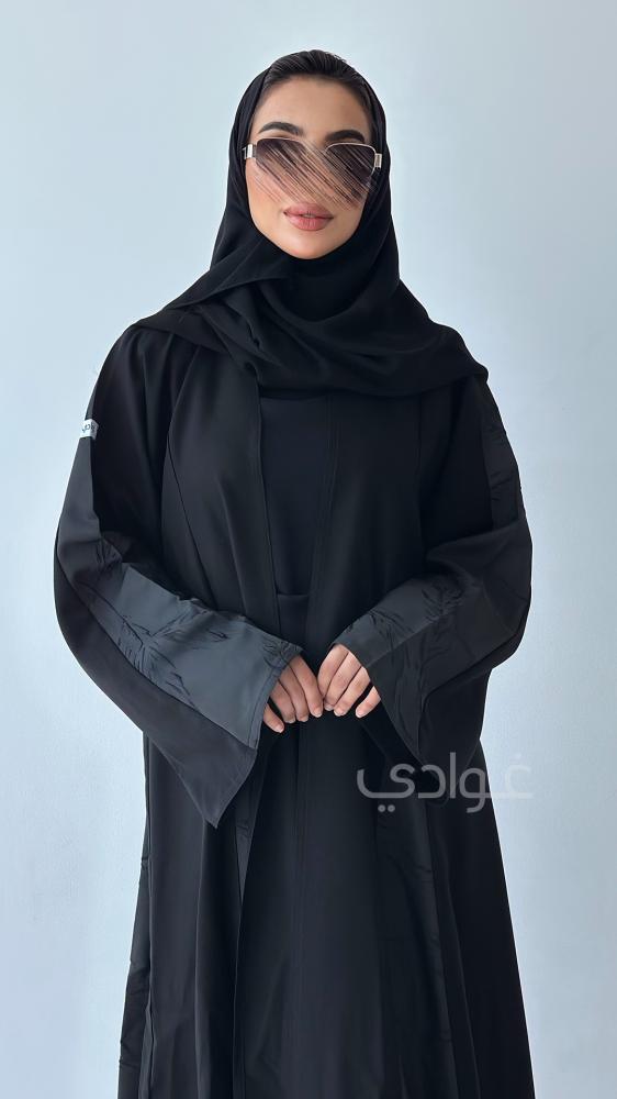 عباية سوداء ربع كلوش بتداخل الجاكار- 11237
