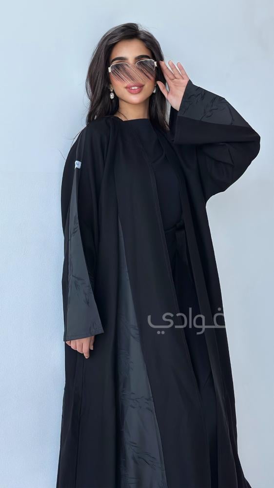 عباية سوداء ربع كلوش بتداخل الجاكار- 11237