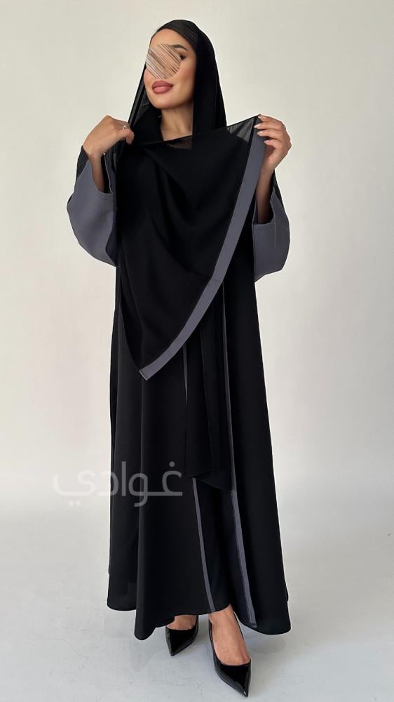 شراء عبايات كلوش سوداء بتداخل قماش جاكار - غوادي