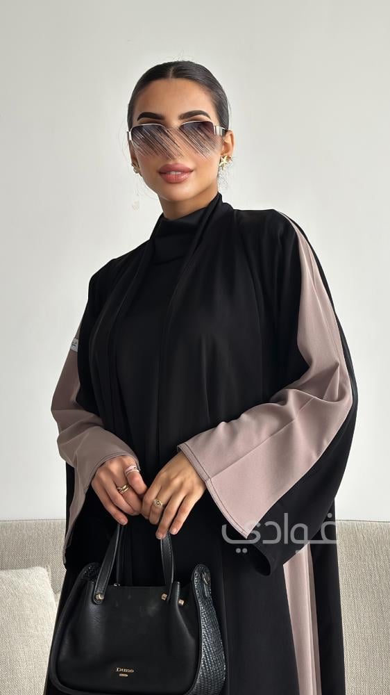 شراء عباية العيد سوداء بتداخل اللون البيج - غوادي