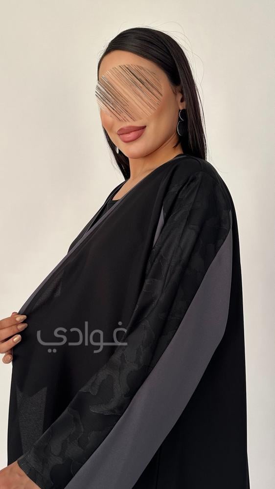 اسعار عبايات كلوش سوداء بتداخل قماش جاكار - غوادي