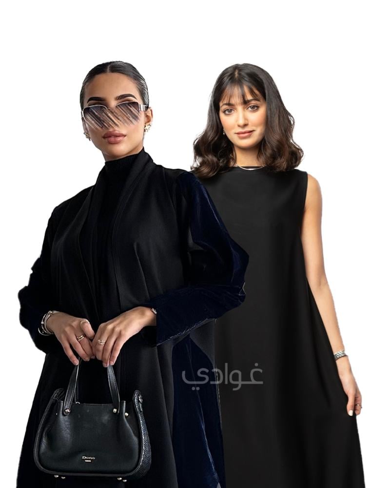 اجمل عبايات سوداء فخمة كلوش تداخل مخمل كحلي وتفتة روسي - غوادي