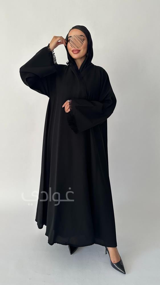 شراء عبايات سوداء خليجي دبل كلوش بشراشيب - غوادي