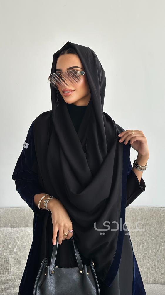 أفضل عبايات سوداء فخمة كلوش تداخل مخمل كحلي وتفتة روسي - غوادي