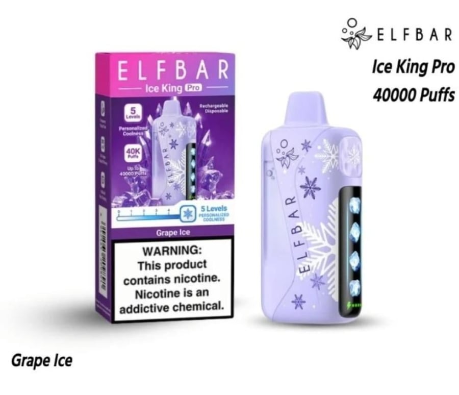 سحبة الف بار ايس كينج برو 40 الف موشة عنب بارد - ELFBAR Ice King Pro 40K Puffs Grape Ice