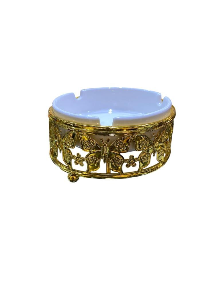 طفاية سيراميك فاخرة بقاعدة ذهبية مزخرفة بالفراشات Luxury Ceramic Butterfly Ashtray