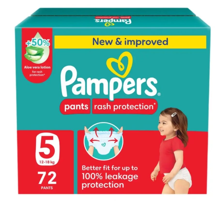 Pampers Rash Protection Pants Diapers Size 5 12-18 kg 72 Count