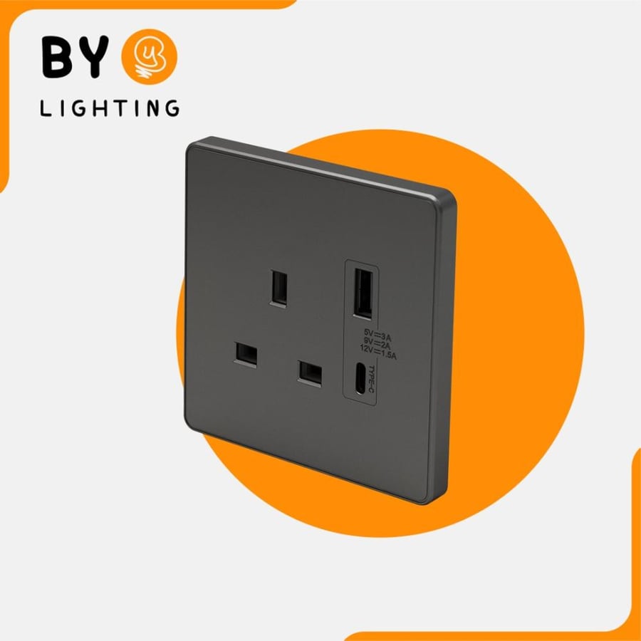 فيش كهرباء بيانو مع مأخذ USB-C للشحن رمادي سموكي