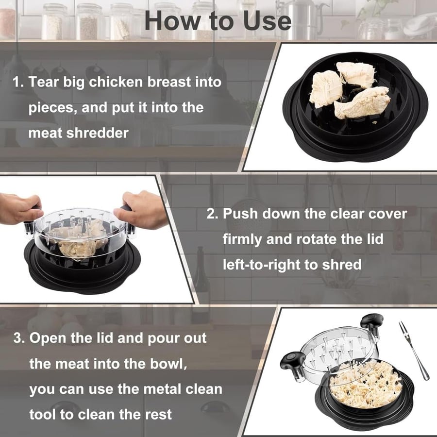 Chicken cutting tool and shawarma making, easy meat grinder machine, anti-slip design, comfortable handle, safe and BPA free, perfect for shawarma, chicken, and beef