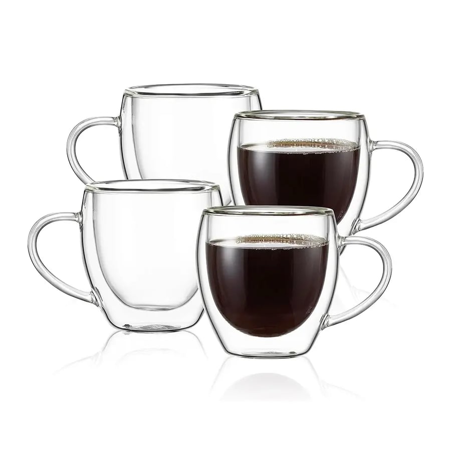 كوب قهوة زجاجي مزدوج 250ML بمقبض