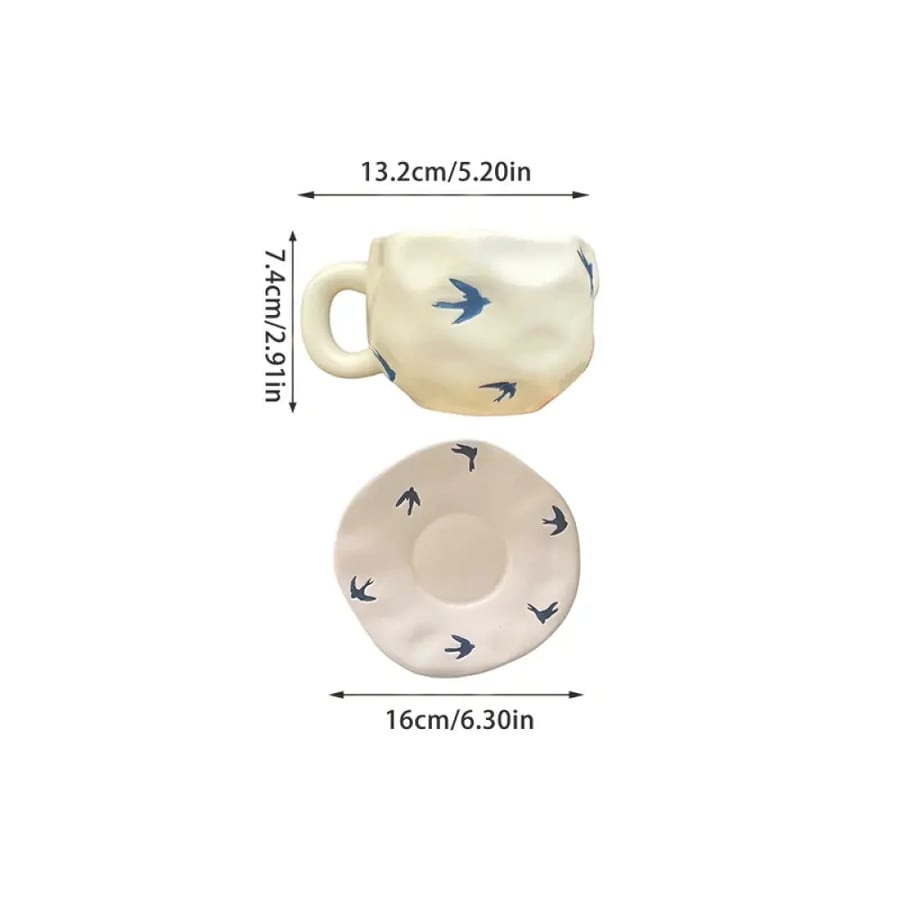 كوب وصحن سيراميك غير متكافئ يدوي 1