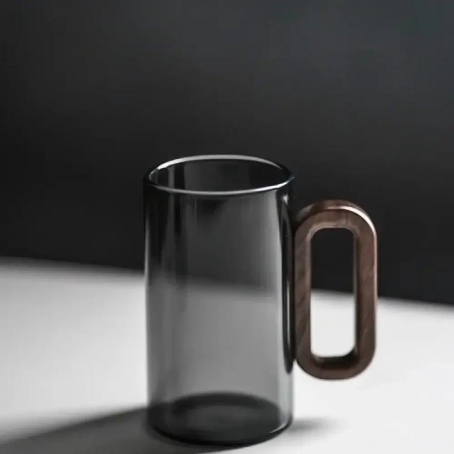 كوب شاي زجاجي 360ML بمقبض خشبي