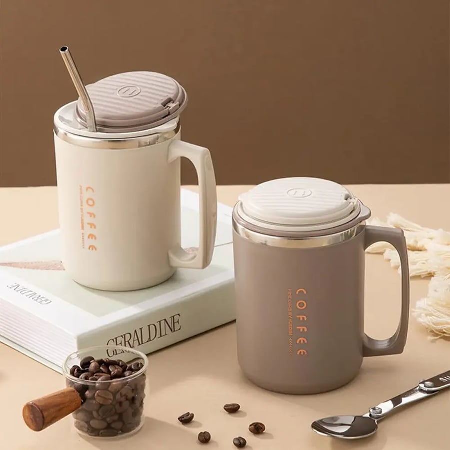 كوب معزول 480ML مع ملعقة وقش