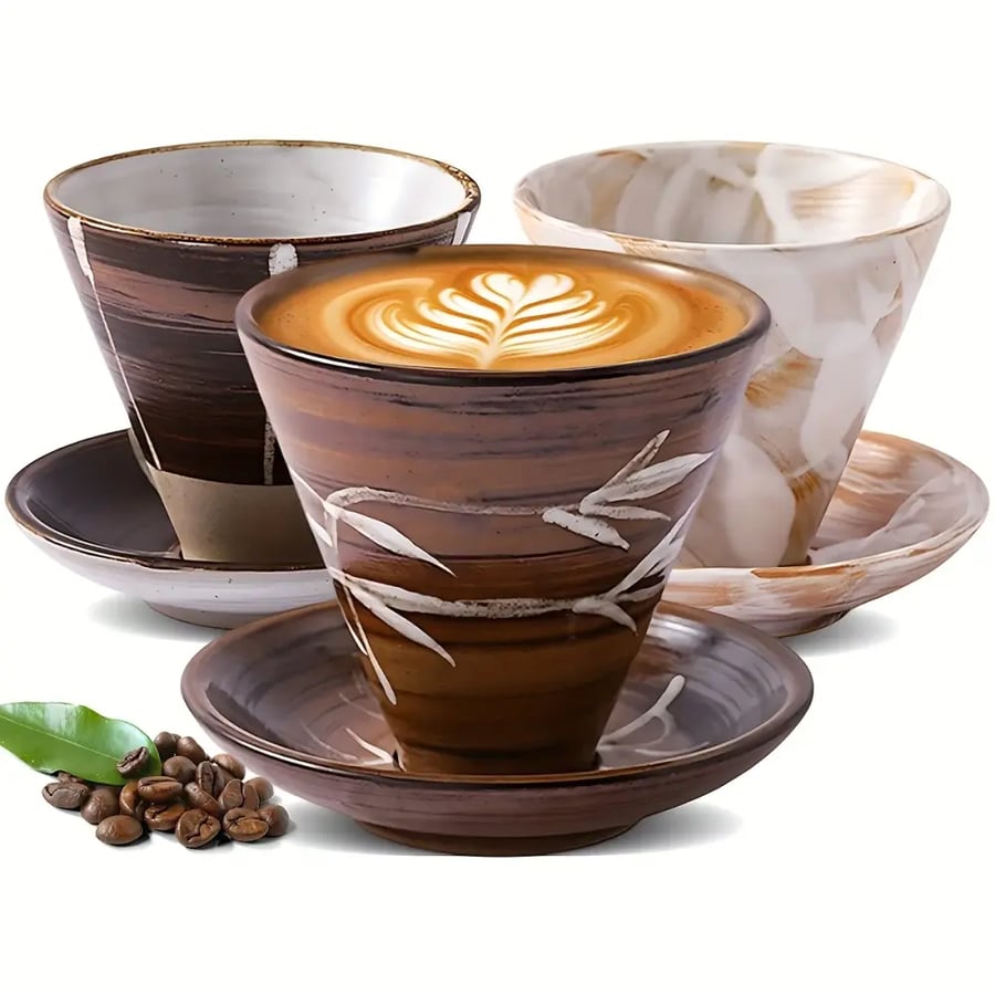 كوب كابتشينو سيراميك ياباني 200ML مع صحن