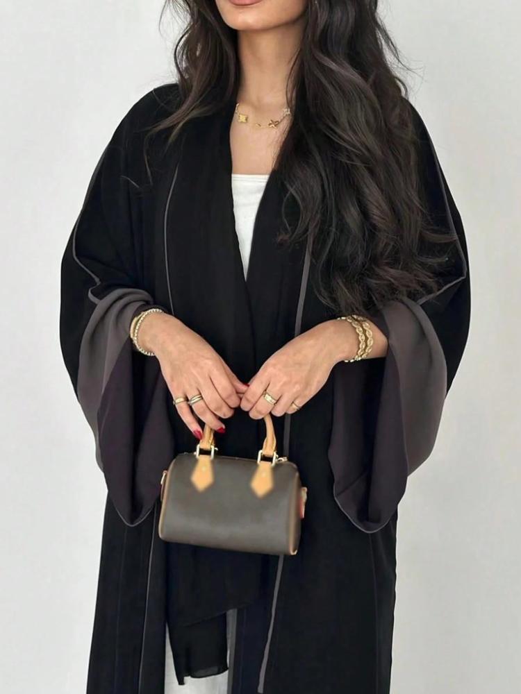 فستان طويل نسائي بتصميم أكمام ملونة متباينة بأسلوب بسيط، عباية ماكسي أنيقة بأسلوب كارديجا