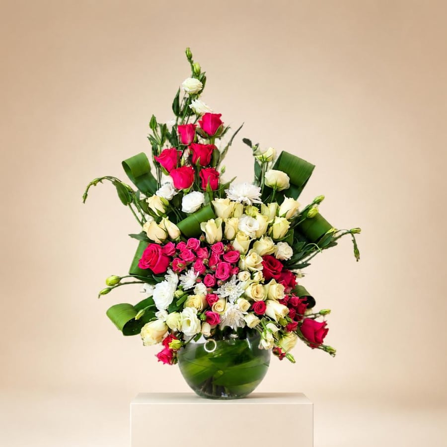 Arrangement of roses in the color of love and purity