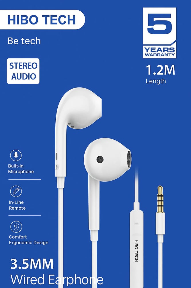 HIBO TECH 3.5mm Wired Earphone (سماعة أذن سلكية منفذ 3.5 ملم من شركة هيبو تيك)