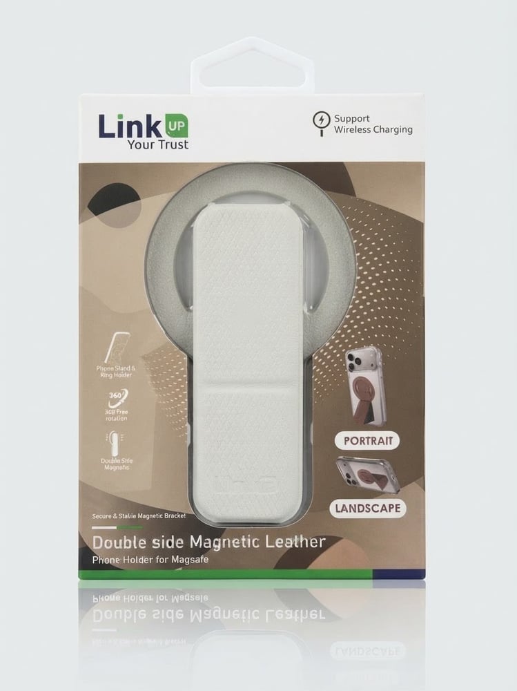 حامل جوال مغناطيسي جلدي مزدوج الجهات يدعم ماج سيف من لينِك أب (Link UP Magnetic Holder)