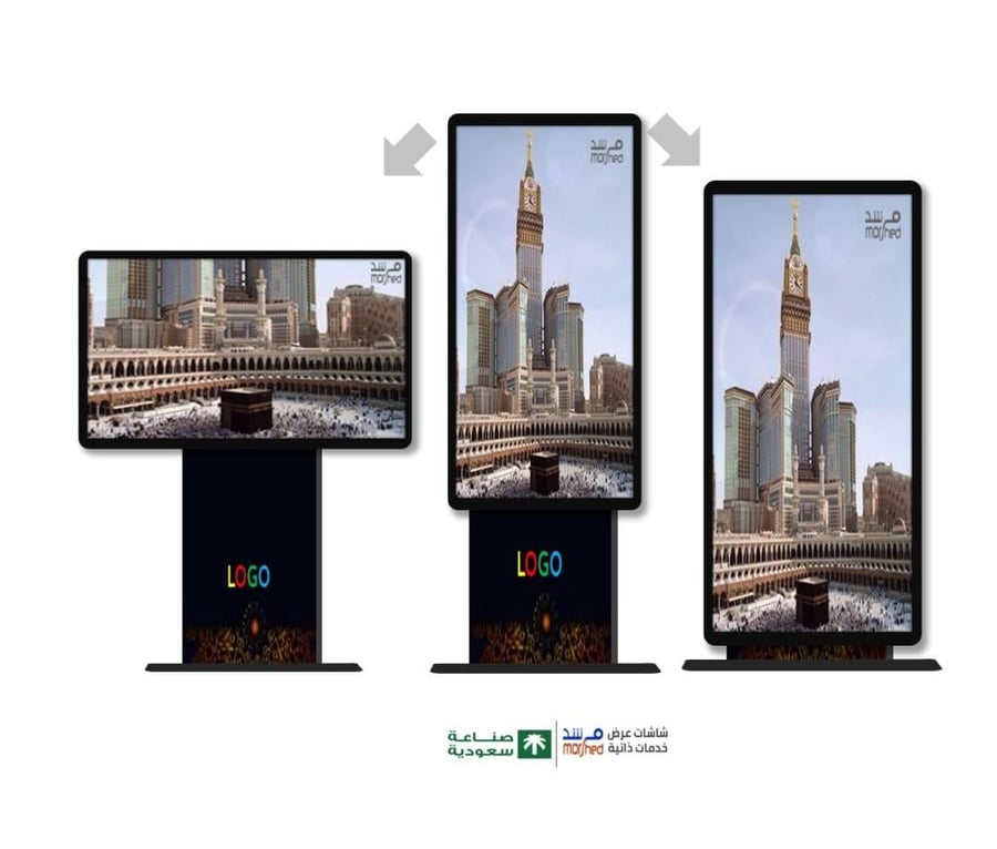 65 بوصة شاشة عرض مبتكرة . طولية وعرضية متعددة الارتفاع . احترافية ضد الكسر والسوائل . طباعة الشعار  . رخصة مدي الحياة
