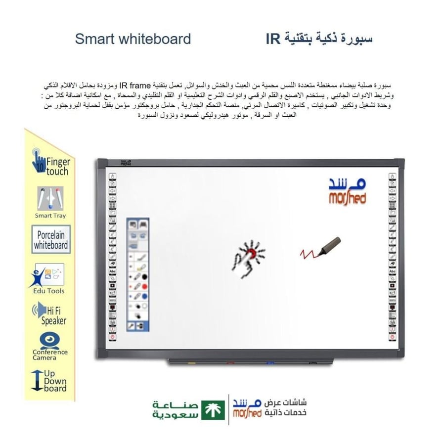 سبورة ذكية متحركة - الكل فى واحد - 88 بوصة - للفصول الدراسية والروضة