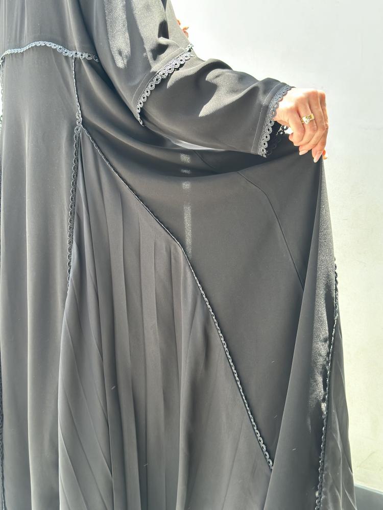 A-line crepe royal abaya with cut and black beads