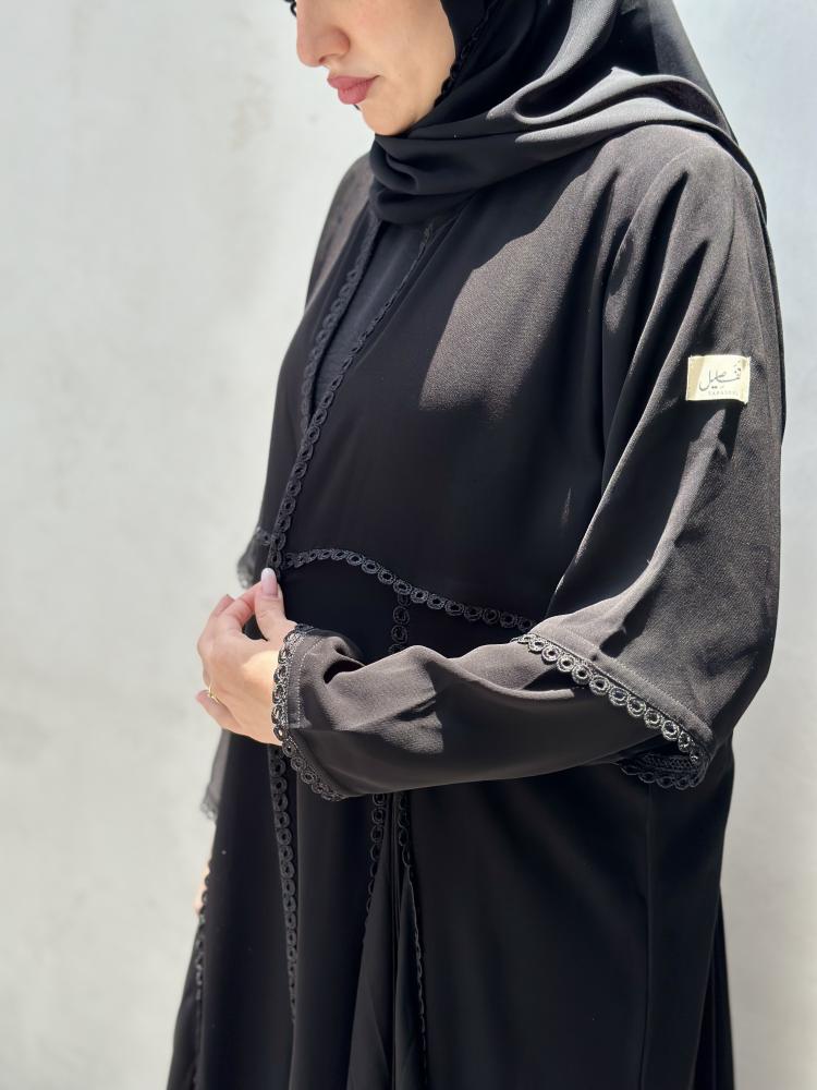 A-line crepe royal abaya with cut and black beads