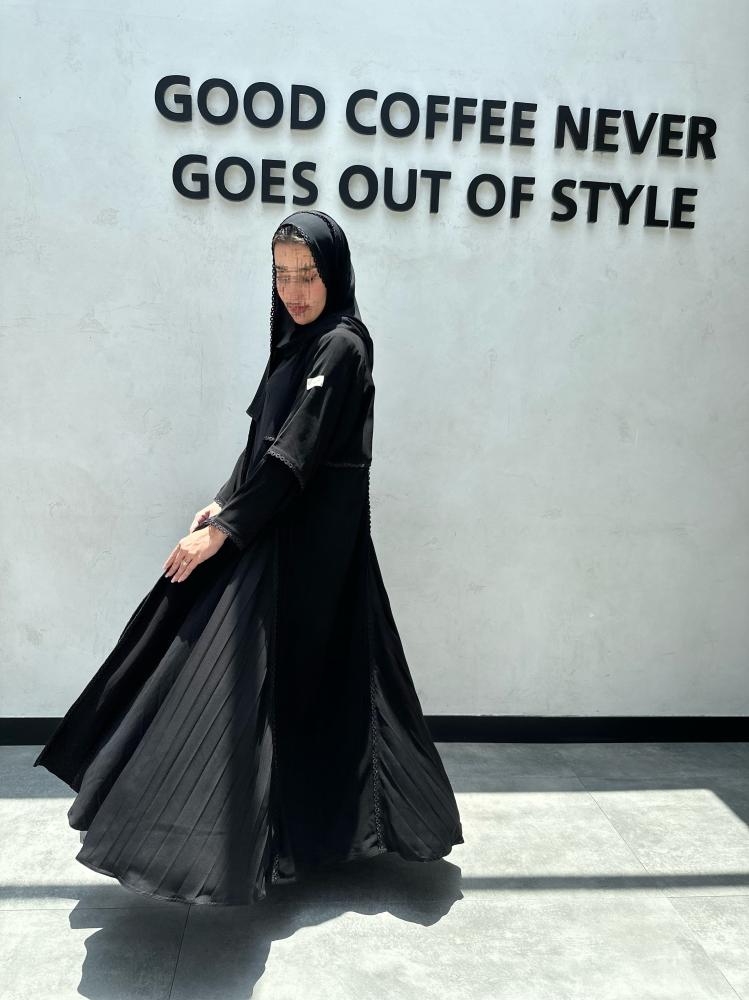 A-line crepe royal abaya with cut and black beads