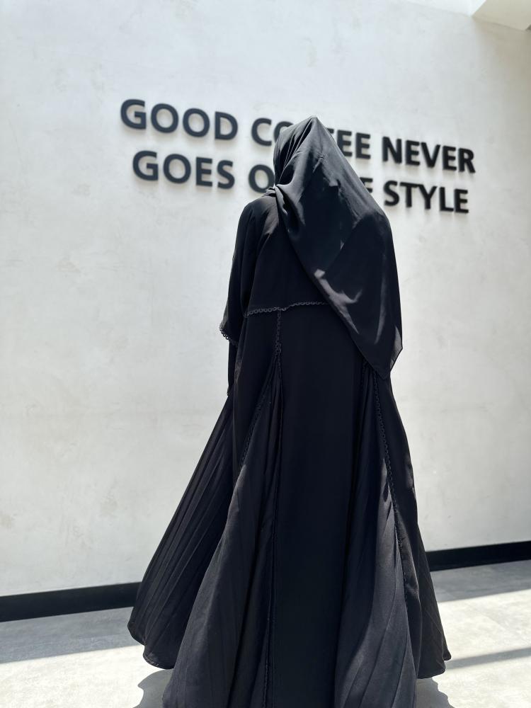 A-line crepe royal abaya with cut and black beads