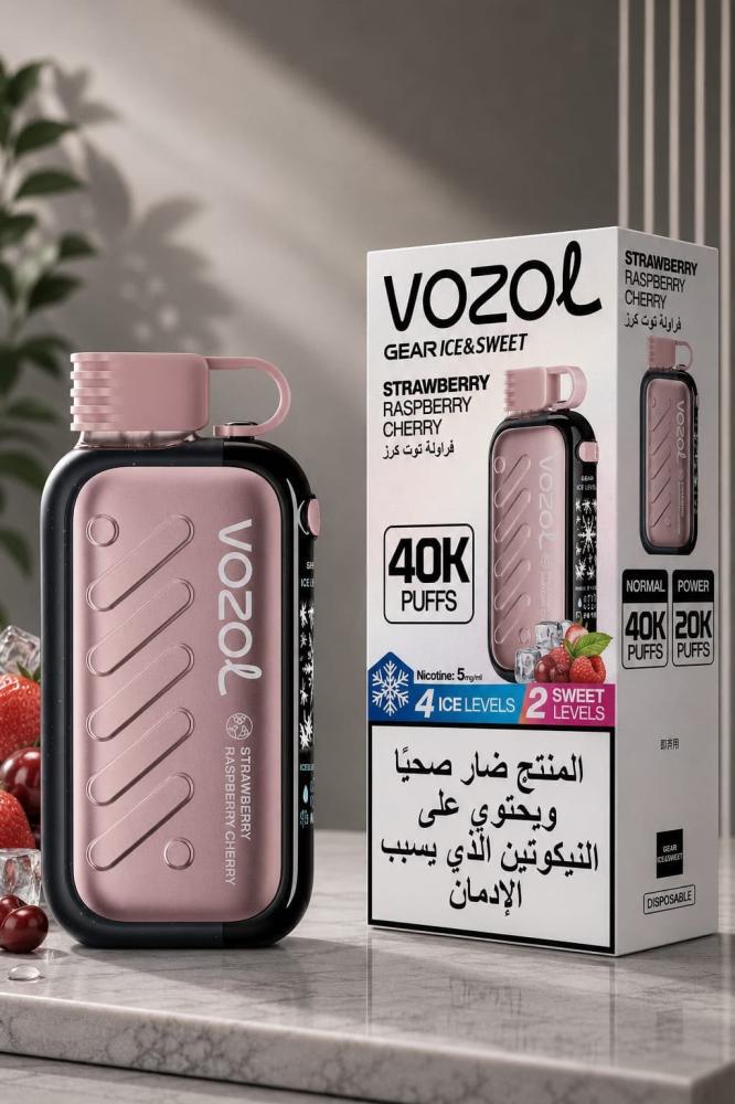 سحبة فوزول جير آيس آند سويت 40 ألف فراولة توت كرز | VOZOL GEAR ICE & SWEET 40K STRAWBERRY RASPBERRY CHERRY