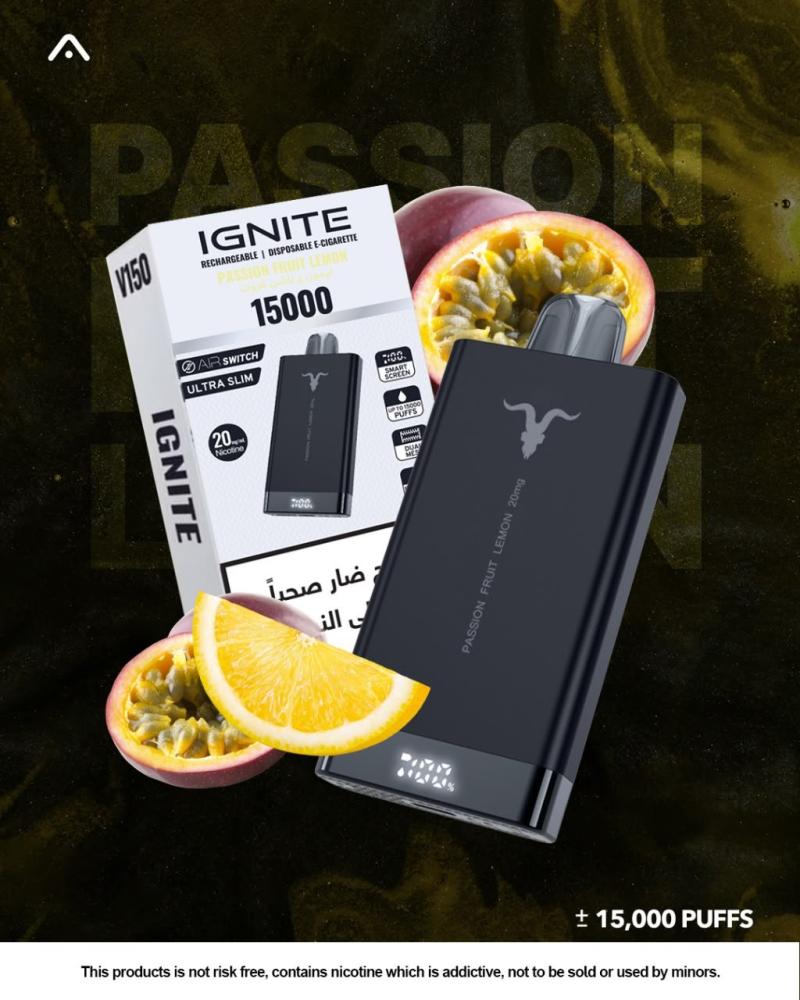 سحبة اجنايت V150 15 ألف باشن فروت ليمون | IGNITE V150 15000 PUFFS PASSIONFRUIT LEMONADE