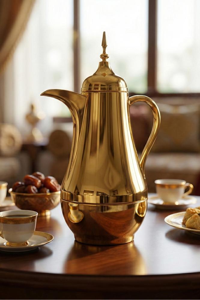 ترمس قهوة ذهبي فاخر – حافظ للحرارة – السعة 1 لتر – تصميم أنيق للمجالس