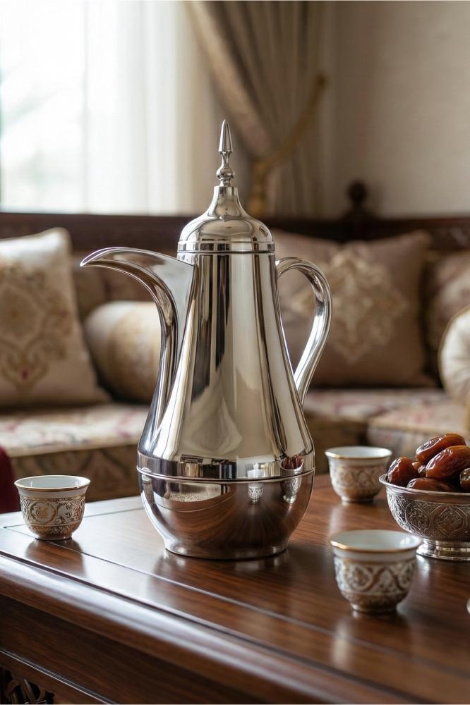 ترمس قهوة فضي فاخر – حافظ للحرارة – السعة 1 لتر – تصميم أنيق للمجالس