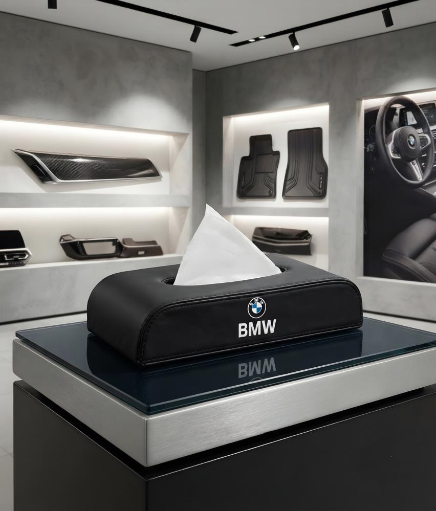علبة مناديل bmwمن الجلد الاسود