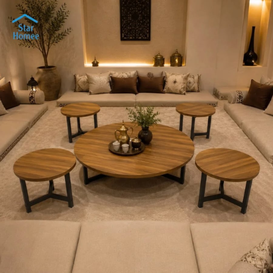 طقم طاولات ارضيه خشب عدة الوان 5 قطع