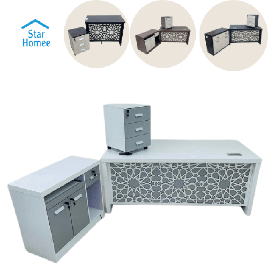 3 Piece Melamine Desk with Secretary Black Color 140,160 cm