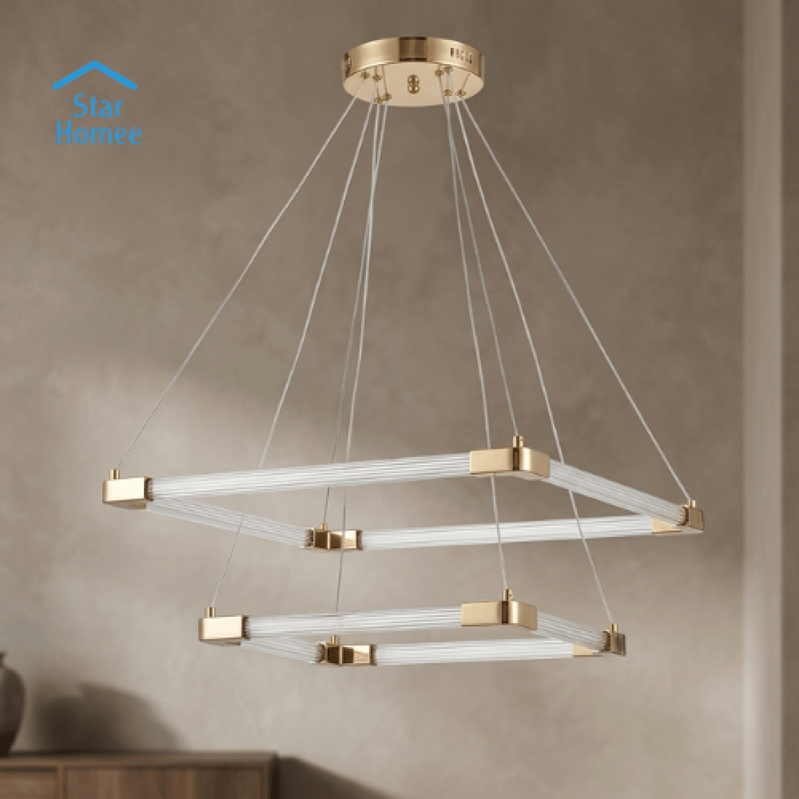 ثريا سقف مربعة مودرن LED بلمسة ذهبية