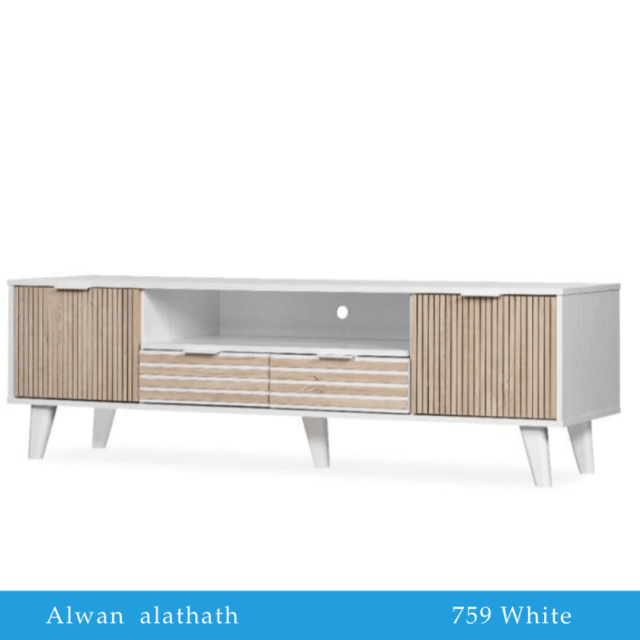طاولة-تلفزيون-ابيض-وخشبي
