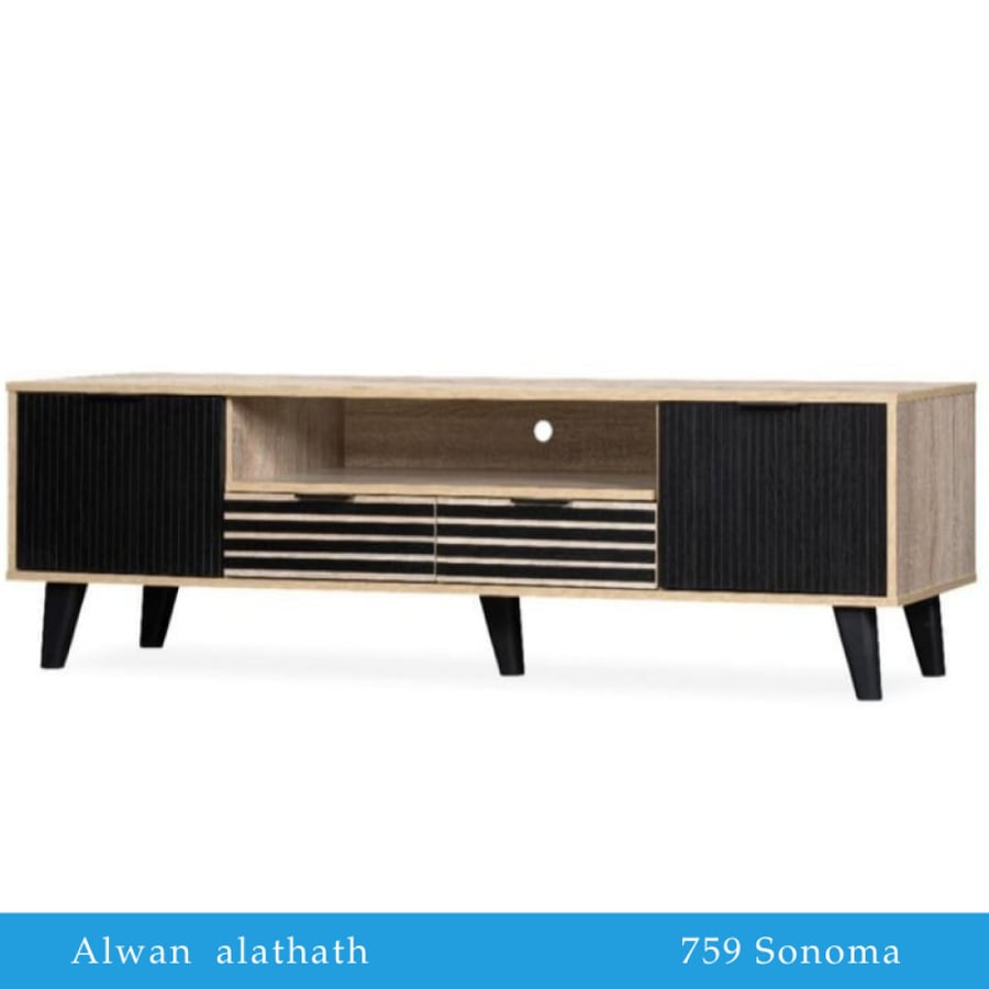 طاولة-تلفزيون-اسود-وخشبي