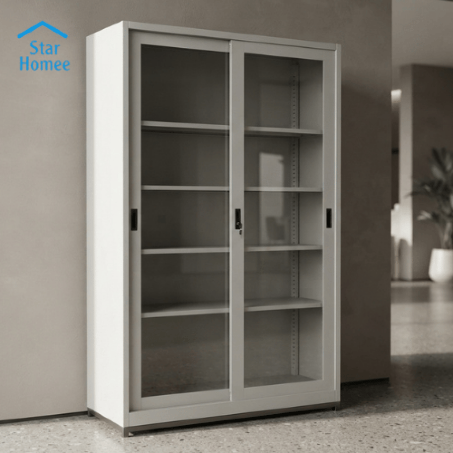 دولاب ملفات زجاج سحاب لون بيج 120سم
