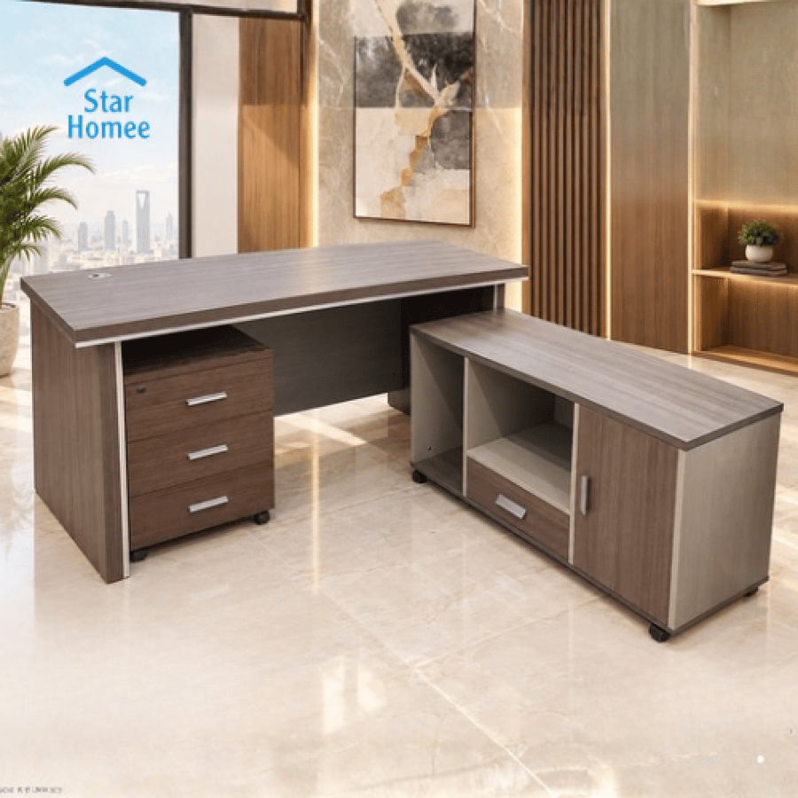 طقم مكتب 140سم مع سكرتارية وأدراج بتصميم حديث