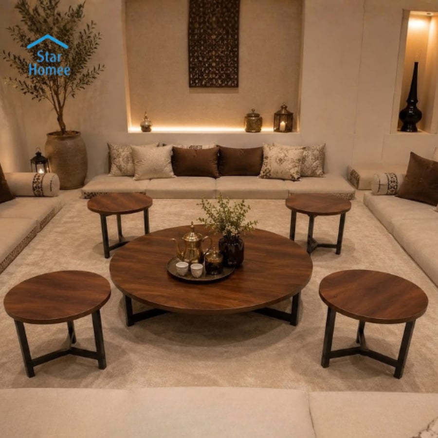 طقم طاولات ارضيه خشب عدة الوان 5 قطع